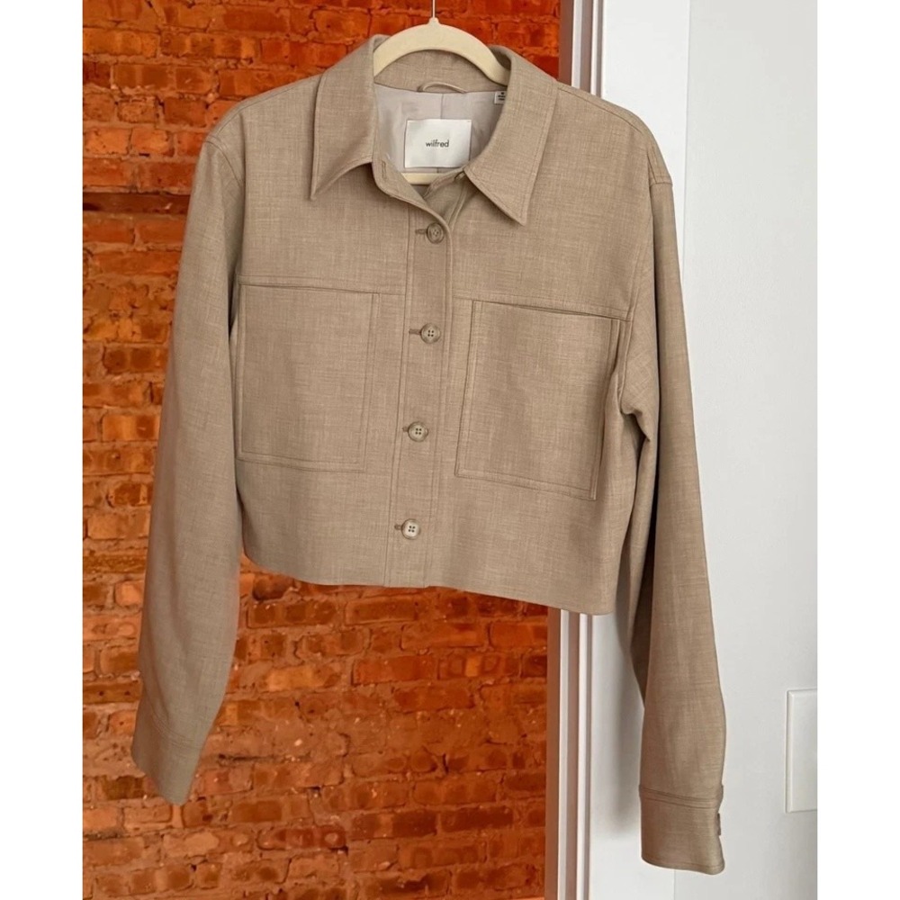 NWT Wilfred Aritzia Little Cropped Jacket Cola Taupe Button Front Size 2 125276